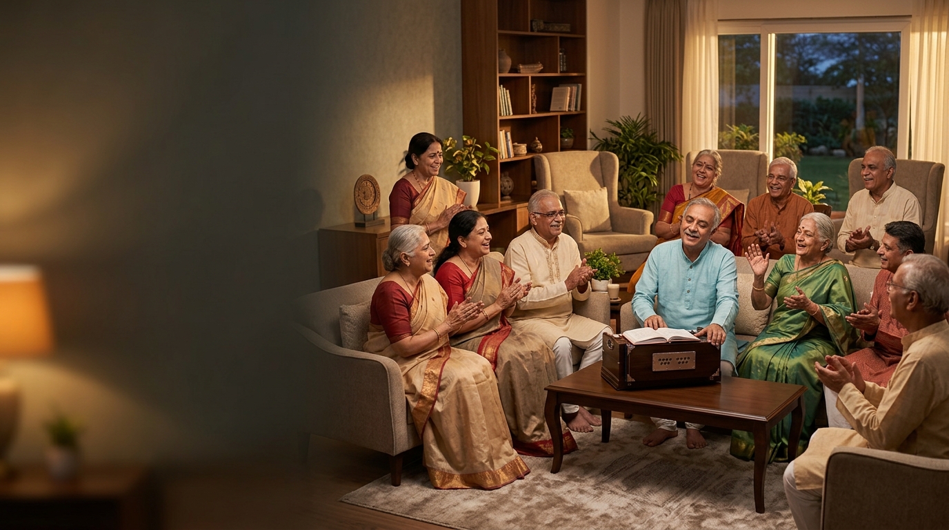 Joyful music and cultural celebration with Indian seniors