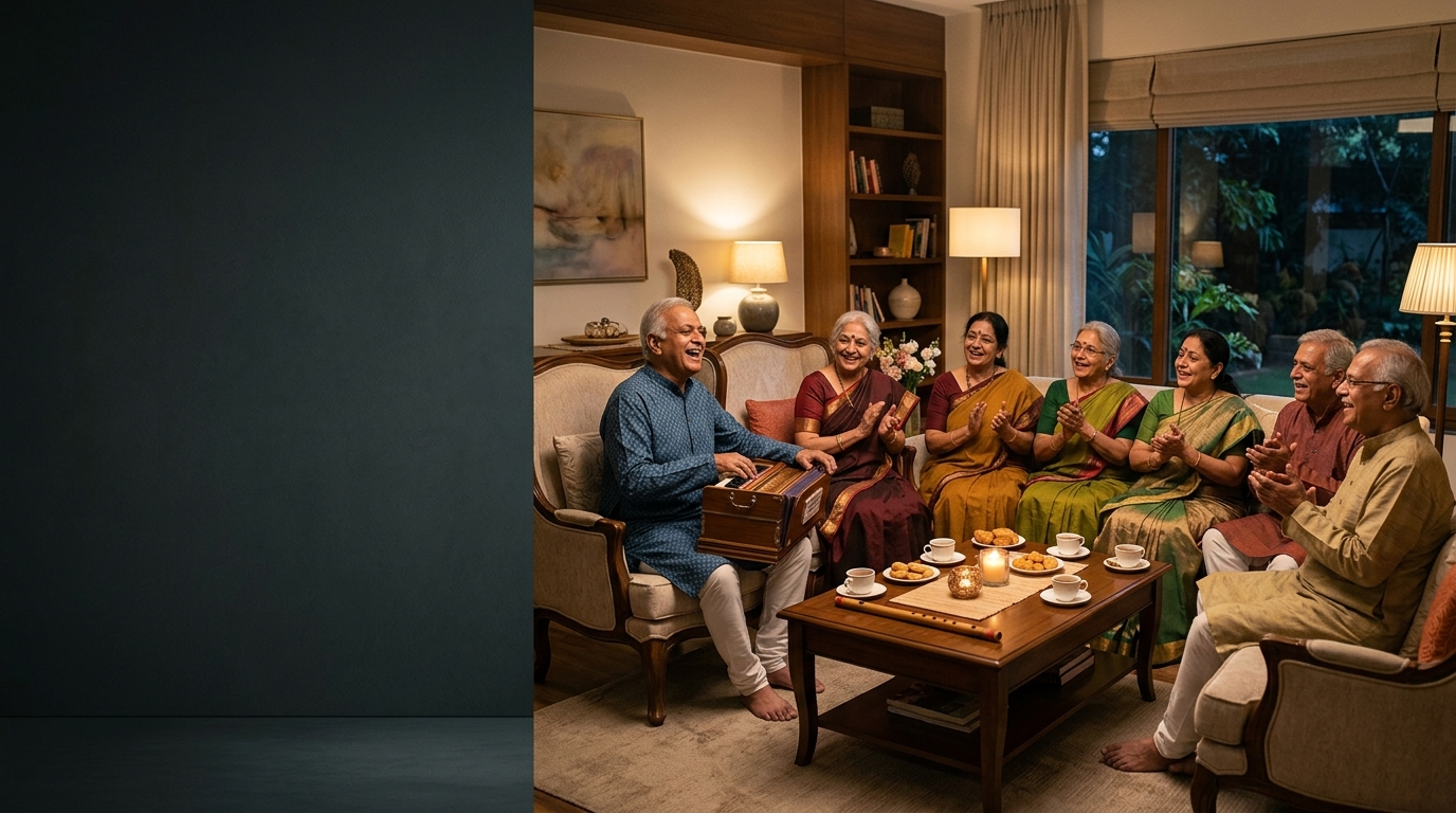 Joyful music and cultural celebration with Indian seniors