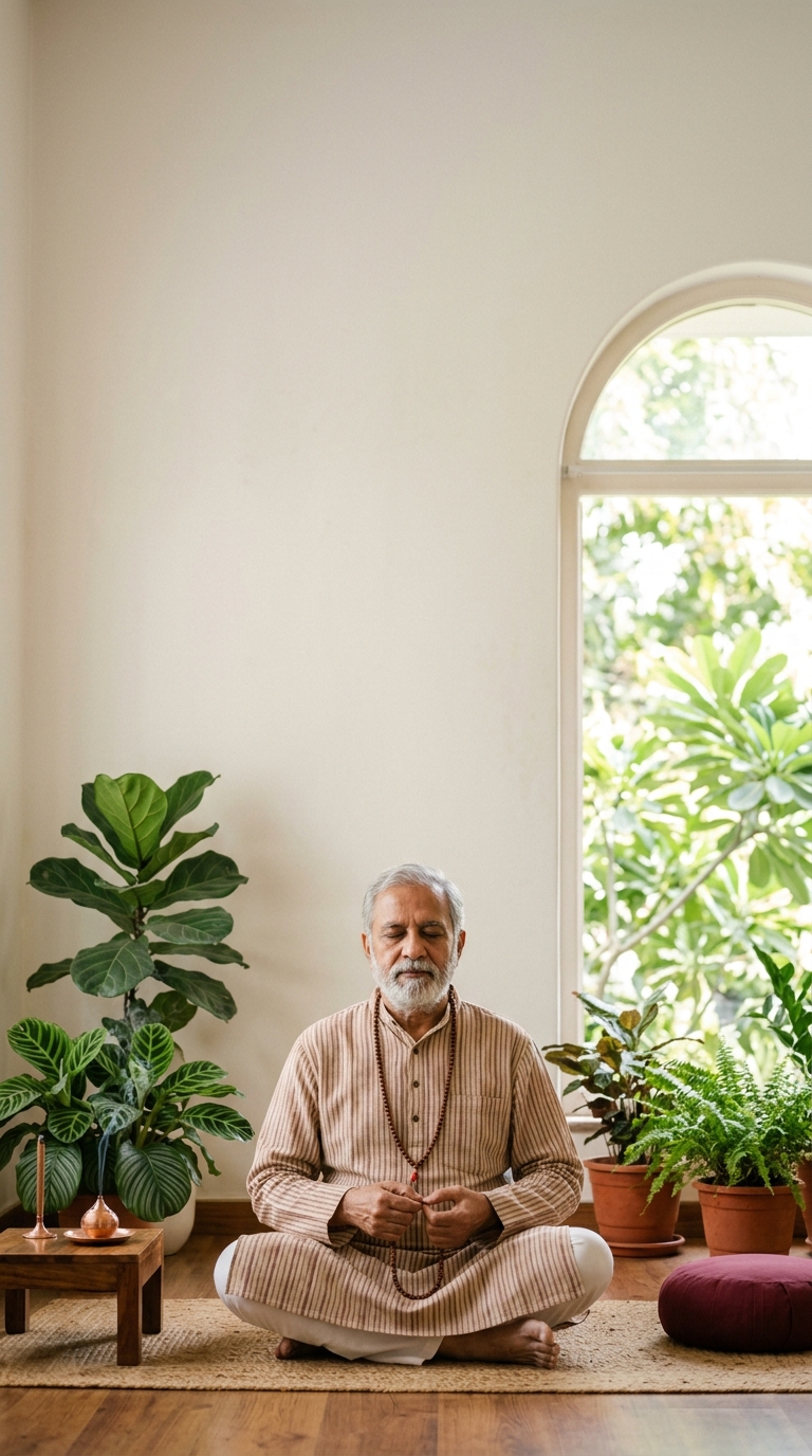 Indian seniors in meditation room